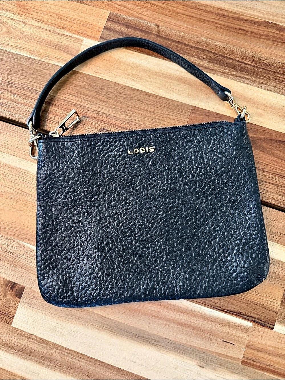 Lodis Black Pebbled Wristlet Bag